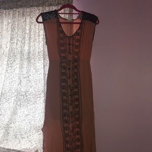 Pink dress with black roses down the middle